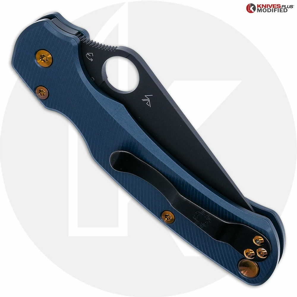 MODIFIED Spyderco Paramiliary 2 Knife - Black DLC - Exclusive AWT Agent SKINNY Midnight Blue Scales - Bronze Titanium Hardware 5 MODIFIED Spyderco Paramiliary 2 Knife - Black DLC - Exclusive AWT Agent SKINNY Midnight Blue Scales - Bronze Titanium Hardware - Image 3