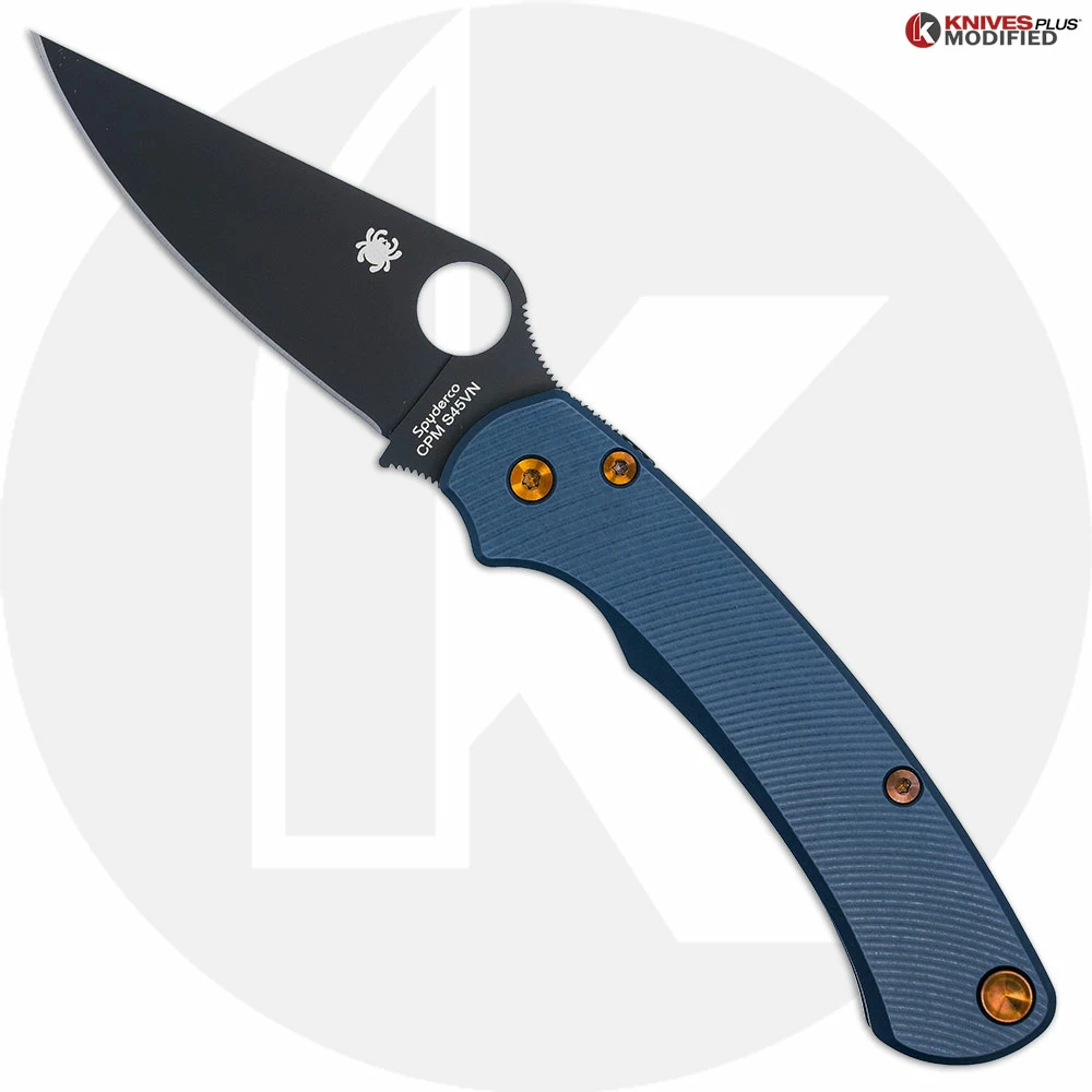 MODIFIED Spyderco Paramiliary 2 Knife - Black DLC - Exclusive AWT Agent SKINNY Midnight Blue Scales - Bronze Titanium Hardware 3 MODIFIED Spyderco Paramiliary 2 Knife - Black DLC - Exclusive AWT Agent SKINNY Midnight Blue Scales - Bronze Titanium Hardware