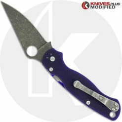 MODIFIED Spyderco Para Military 2 - S110V - Acid Stonewash - Blue G10 -Cheap Case Knives Store KP C81GPDBL2 OPEN BACK LOGO