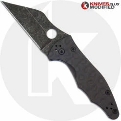 MODIFIED Spyderco Yojimbo 2 Knife With Acid Stonewash Blade + KP Damascus Pattern Carbon Fiber Scales + KP All Black Hardware