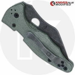MODIFIED Spyderco Yojimbo 2 Knife With Acid Stonewash Blade + KP OD Green Micarta Scales + KP All Black Hardware -Cheap Case Knives Store KP C85GP2 5 CLOSED BACK 2