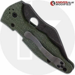 MODIFIED Spyderco Yojimbo 2 Knife With Acid Stonewash Blade + KP OD Green Micarta Scales + KP All Black Hardware -Cheap Case Knives Store KP C85GP2 5 CLOSED BACK LOGO