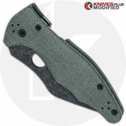MODIFIED Spyderco Yojimbo 2 Knife With Acid Stonewash Blade + KP OD Green Micarta Scales + KP All Black Hardware -Cheap Case Knives Store KP C85GP2 5 CLOSED FRONT 2