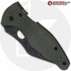 MODIFIED Spyderco Yojimbo 2 Knife With Acid Stonewash Blade + KP OD Green Micarta Scales + KP All Black Hardware -Cheap Case Knives Store KP C85GP2 5 CLOSED FRONT LOGO