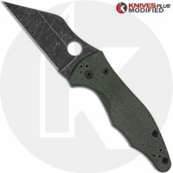 MODIFIED Spyderco Yojimbo 2 Knife With Acid Stonewash Blade + KP OD Green Micarta Scales + KP All Black Hardware -Cheap Case Knives Store KP C85GP2 5 OPEN FRONT logo