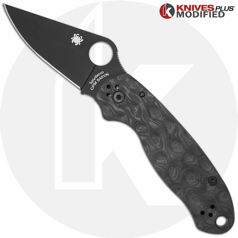 MODIFIED Spyderco Para 3 Black DLC Knife + KP Damascus Pattern Carbon Fiber Scales 3 MODIFIED Spyderco Para 3 Black DLC Knife + KP Damascus Pattern Carbon Fiber Scales
