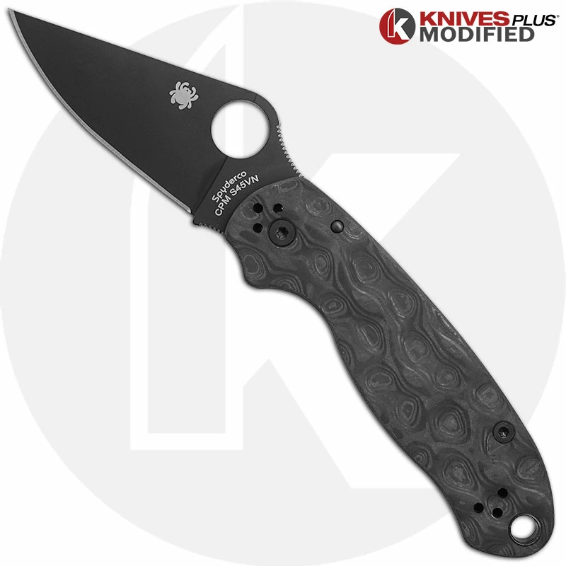 MODIFIED Spyderco Para 3 Black DLC Knife + KP Damascus Pattern Carbon Fiber Scales 6 MODIFIED Spyderco Para 3 Black DLC Knife + KP Damascus Pattern Carbon Fiber Scales - Image 4