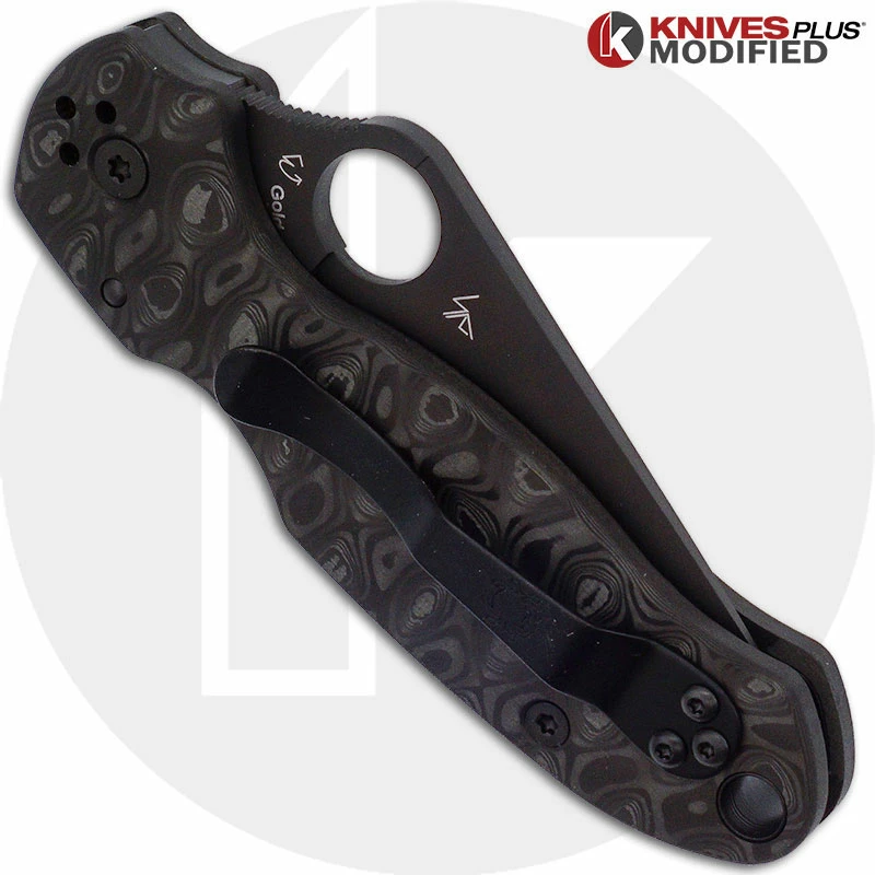 MODIFIED Spyderco Para 3 Black DLC Knife + KP Damascus Pattern Carbon Fiber Scales 5 MODIFIED Spyderco Para 3 Black DLC Knife + KP Damascus Pattern Carbon Fiber Scales - Image 3
