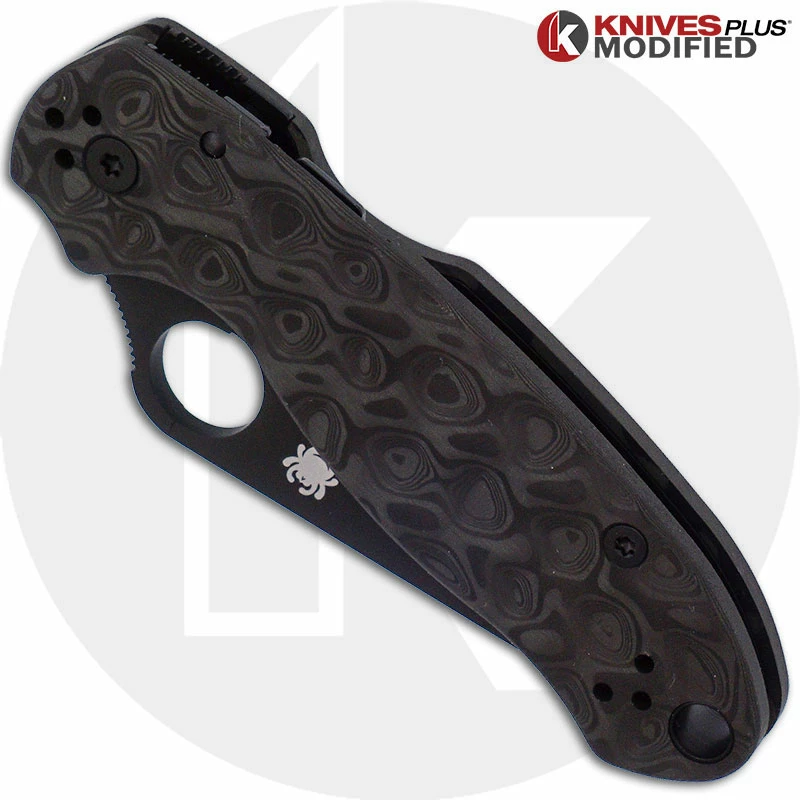 MODIFIED Spyderco Para 3 Black DLC Knife + KP Damascus Pattern Carbon Fiber Scales 4 MODIFIED Spyderco Para 3 Black DLC Knife + KP Damascus Pattern Carbon Fiber Scales - Image 2