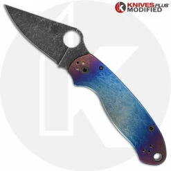 MODIFIED Spyderco Para 3 Knife With Acid Stonewash Blade + KP Super Nova Titanium Scales + All Black Hardware -Cheap Case Knives Store KP PARA3 14 OPEN FRONT specgone