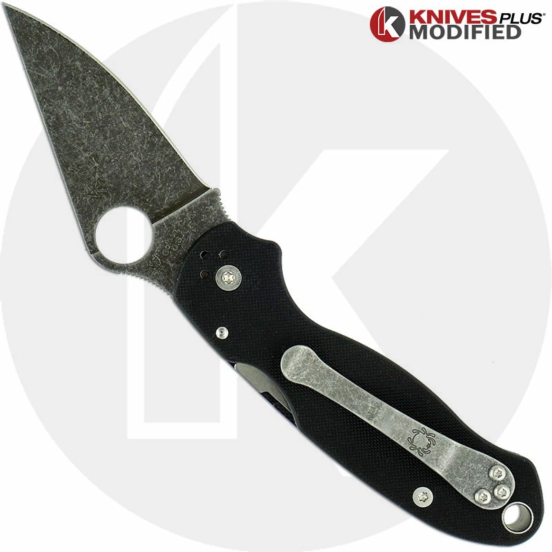 MODIFIED Spyderco Para 3 Knife ACID WASH Blade Black G10 4 MODIFIED Spyderco Para 3 Knife ACID WASH Blade Black G10 - Image 2
