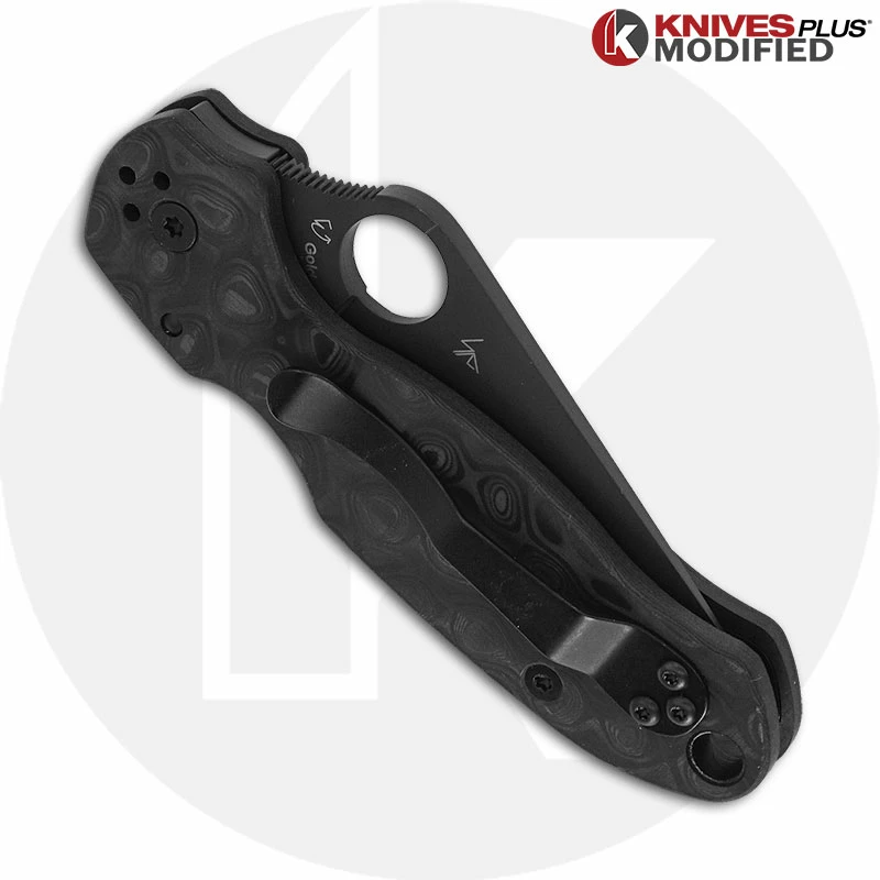 MODIFIED Spyderco Para 3 Black DLC Knife + KP Damascus Pattern Carbon Fiber Scales 8 MODIFIED Spyderco Para 3 Black DLC Knife + KP Damascus Pattern Carbon Fiber Scales - Image 6