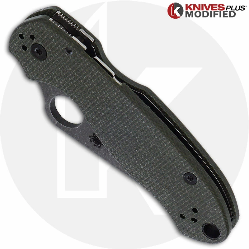 MODIFIED Spyderco Para 3 Knife With Acid Stonewash Blade + KP OD Green Micarta Scales + All Black Hardware 4 MODIFIED Spyderco Para 3 Knife With Acid Stonewash Blade + KP OD Green Micarta Scales + All Black Hardware - Image 2