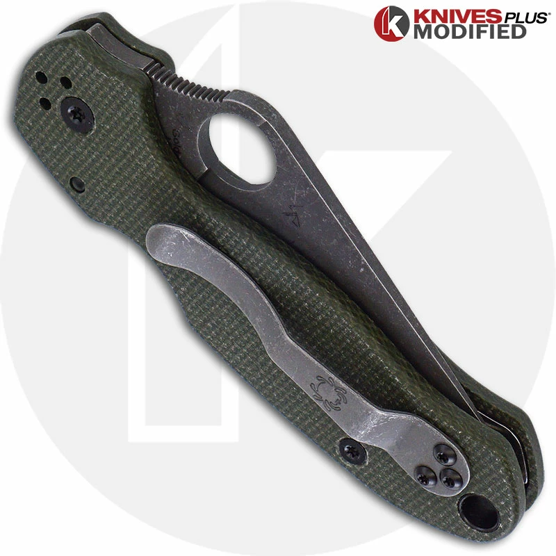 MODIFIED Spyderco Para 3 Knife With Acid Stonewash Blade + KP OD Green Micarta Scales + All Black Hardware 5 MODIFIED Spyderco Para 3 Knife With Acid Stonewash Blade + KP OD Green Micarta Scales + All Black Hardware - Image 3