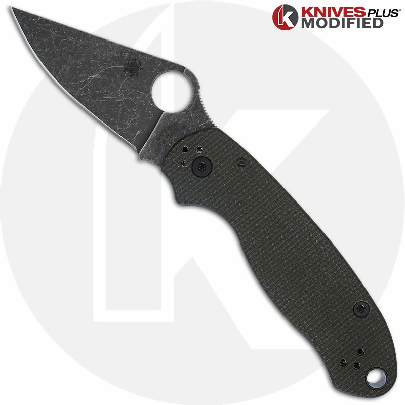 MODIFIED Spyderco Para 3 Knife With Acid Stonewash Blade + KP OD Green Micarta Scales + All Black Hardware 3 MODIFIED Spyderco Para 3 Knife With Acid Stonewash Blade + KP OD Green Micarta Scales + All Black Hardware