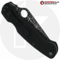MODIFIED Spyderco Para Military 2 Knife - Black CPM S45VN Blade - Web Blade Engraving -Cheap Case Knives Store KP PM2 WEBBLADE CLOSED BACK