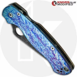 MODIFIED Spyderco Para Military 2 Knife With Acid Stonewash + KP Titanium Scales MAYHEM FINISH -Cheap Case Knives Store KP PM2MAYHEM CLOSED FRONT