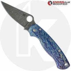 MODIFIED Spyderco Para Military 2 Knife With Acid Stonewash + KP Titanium Scales MAYHEM FINISH -Cheap Case Knives Store KP PM2MAYHEM OPEN FRONT