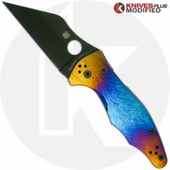 MODIFIED Spyderco Yojimbo 2 Black DLC Knife + KP Titanium Super Nova Scales -Cheap Case Knives Store KP SUPERNOVA YOJIMBO OPEN FRONT