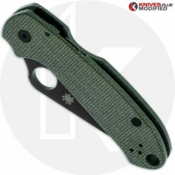MODIFIED Spyderco Para 3 Black DLC Knife + KP SKINNY OD Green Micarta Scales -Cheap Case Knives Store KP para3 GREEN 3 CLOSED FRONT