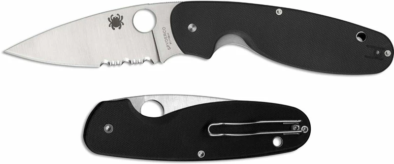 Spyderco C245GPS Emphasis Knife - 3.61 Inch Part Serrated Drop Point - Black G10 - Liner Lock 6 Spyderco C245GPS Emphasis Knife - 3.61 Inch Part Serrated Drop Point - Black G10 - Liner Lock - Image 4